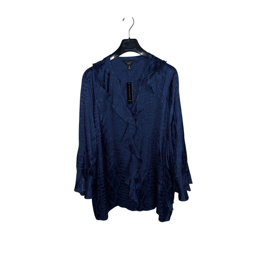Investments Woman Riley Blouse 3X Naval Academy‎ Blue Houndstooth Ruffle Top New